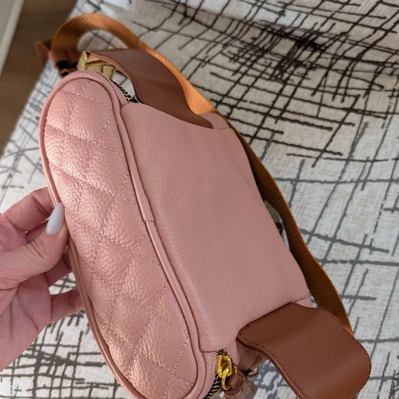 Joy Mangano Quilted Pink Crossbody Belt Bag with Gold Hardware - Picture 5 of 7